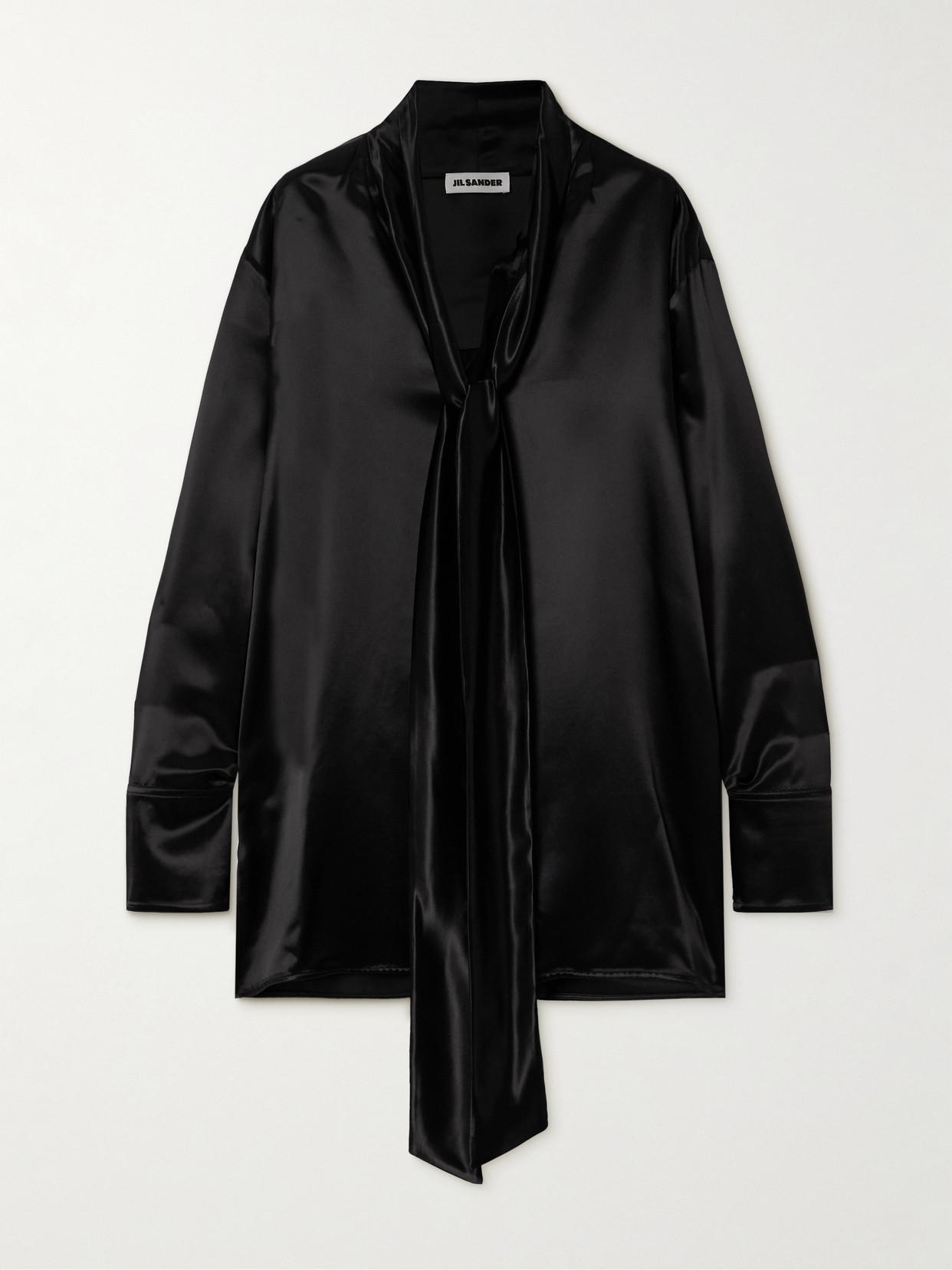 Jil Sander Tie-neck Satin Blouse In Black