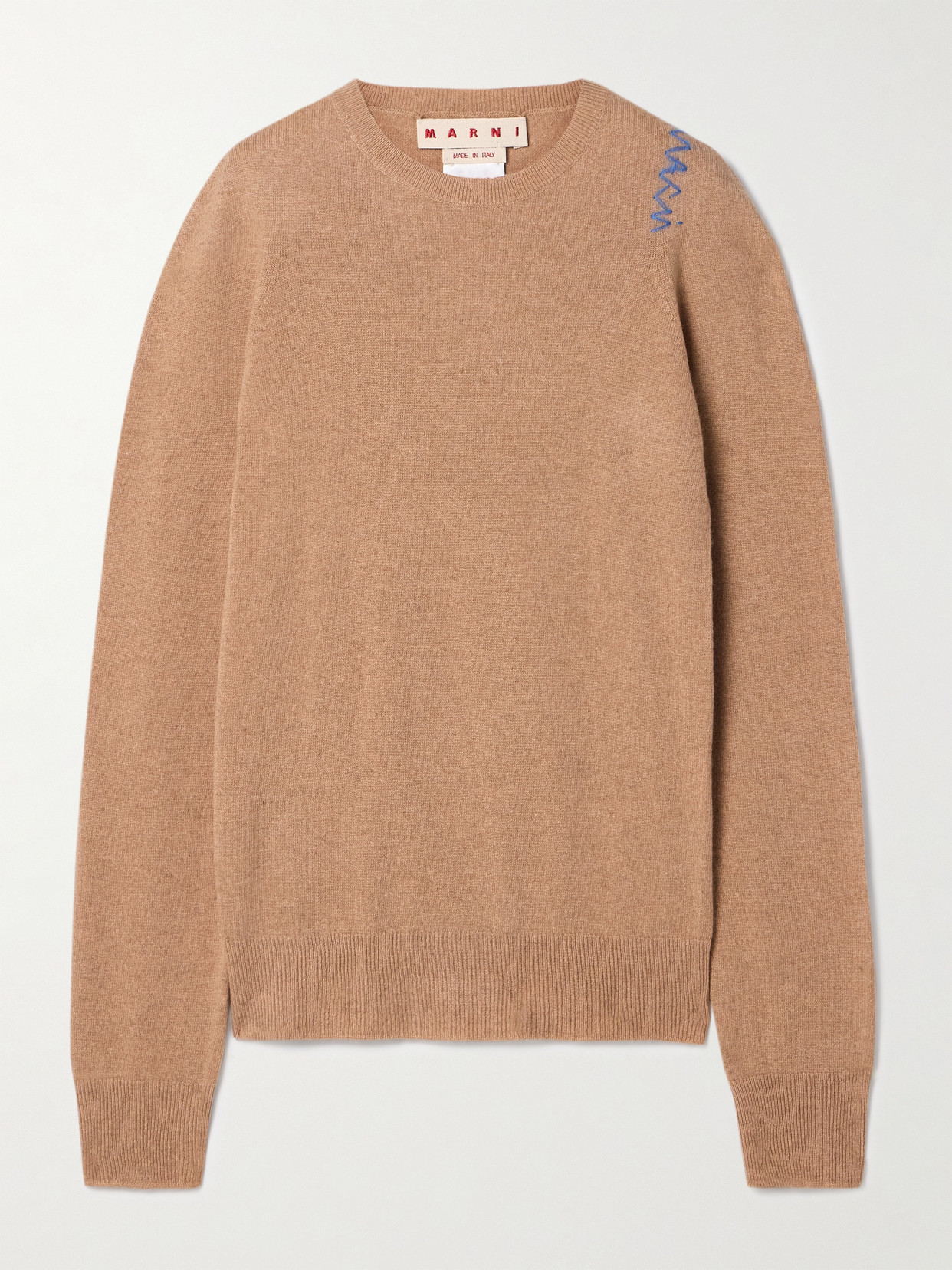 Marni Embroidered Wool And Cashmere-blend Sweater In Brown