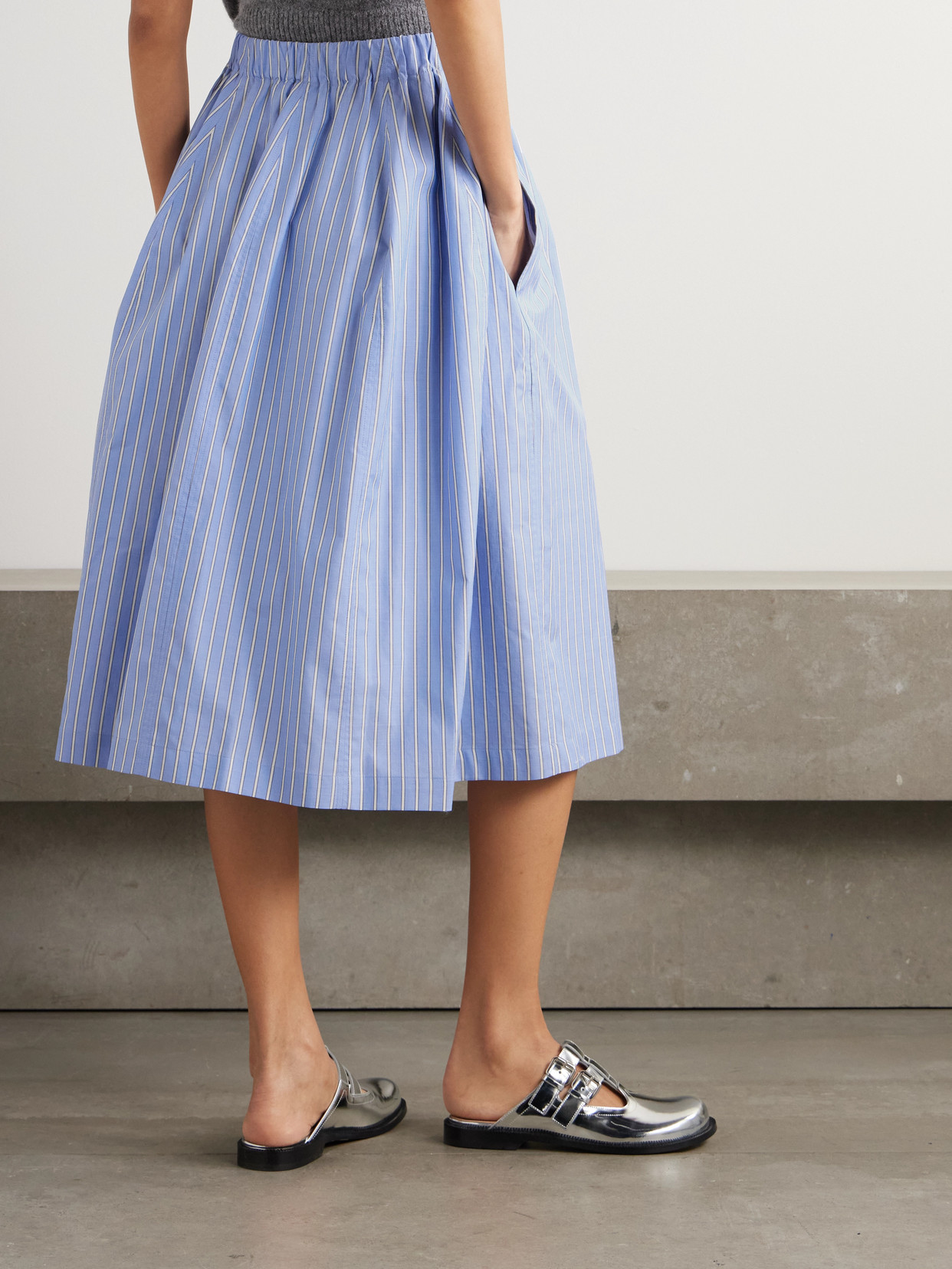 Marni Striped Cotton Skirt Panel Construction In Blue