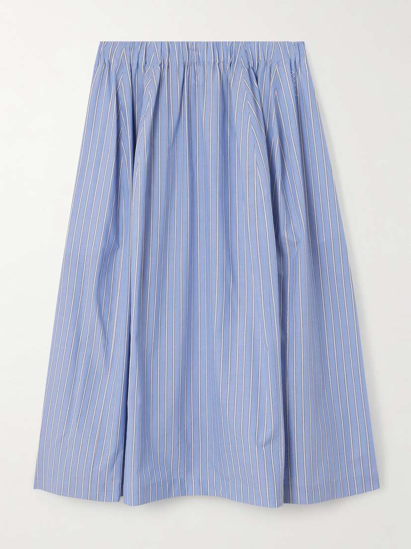 Marni Pleated Striped Cotton-poplin Midi Skirt