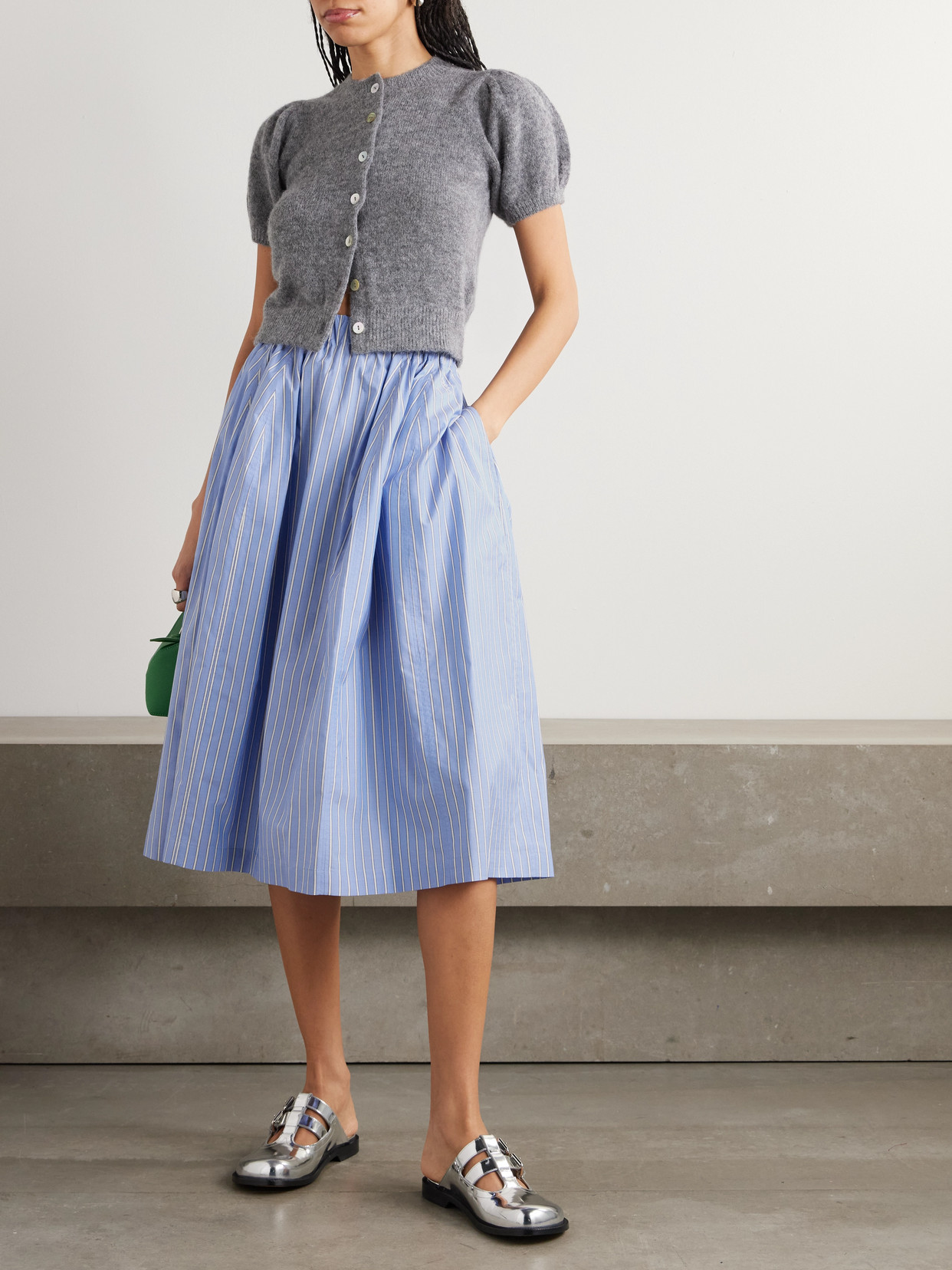 Marni Striped Cotton Skirt Panel Construction In Blue