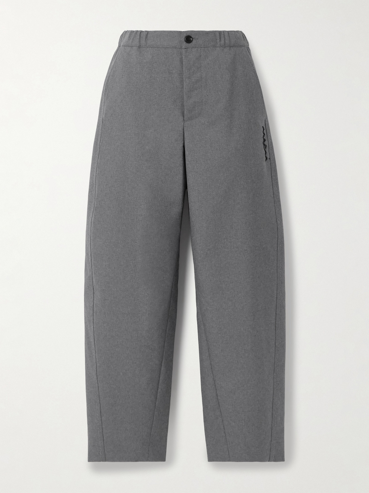 Marni Cropped Embroidered Wool Straight-leg Pants In Gray