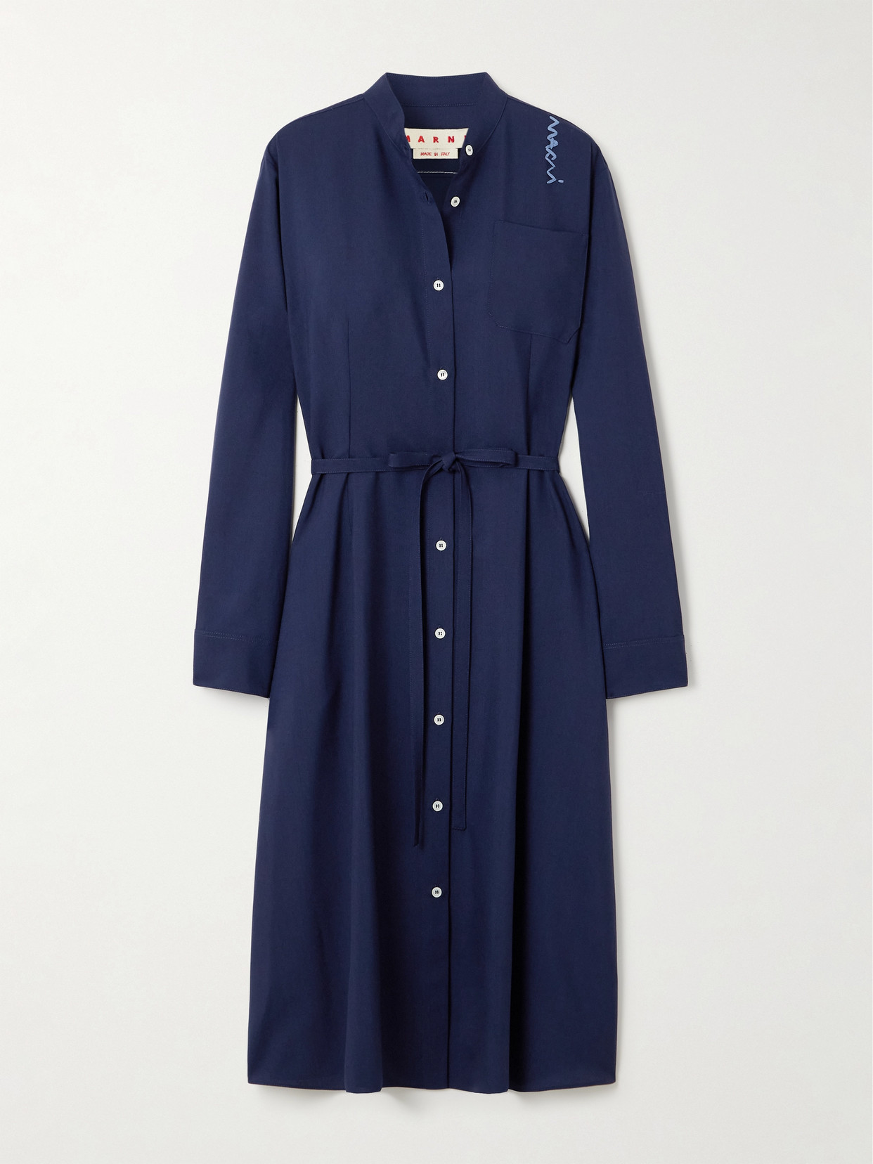Marni Embroidered Wool-twill Midi Dress In Blue