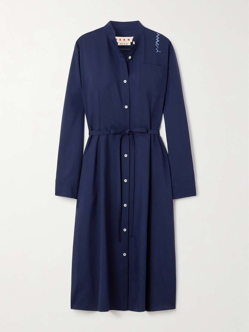 Marni Embroidered Wool-twill Midi Dress