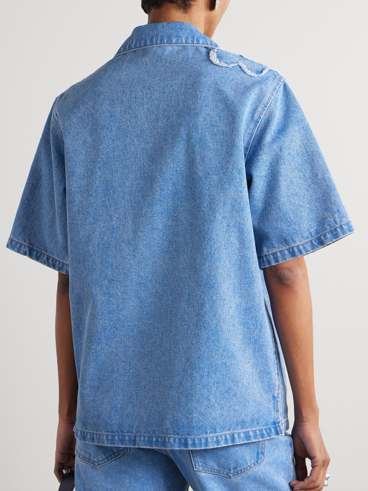 Marni Short Sleeve Button Up Top In Blue