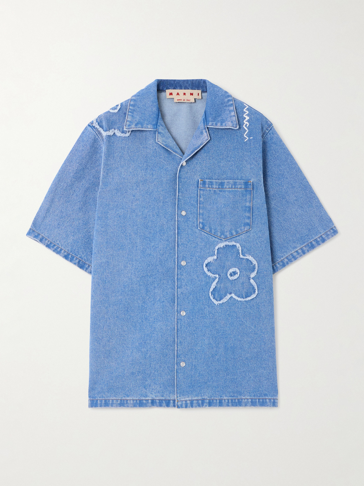 Marni Short Sleeve Button Up Top In Blue