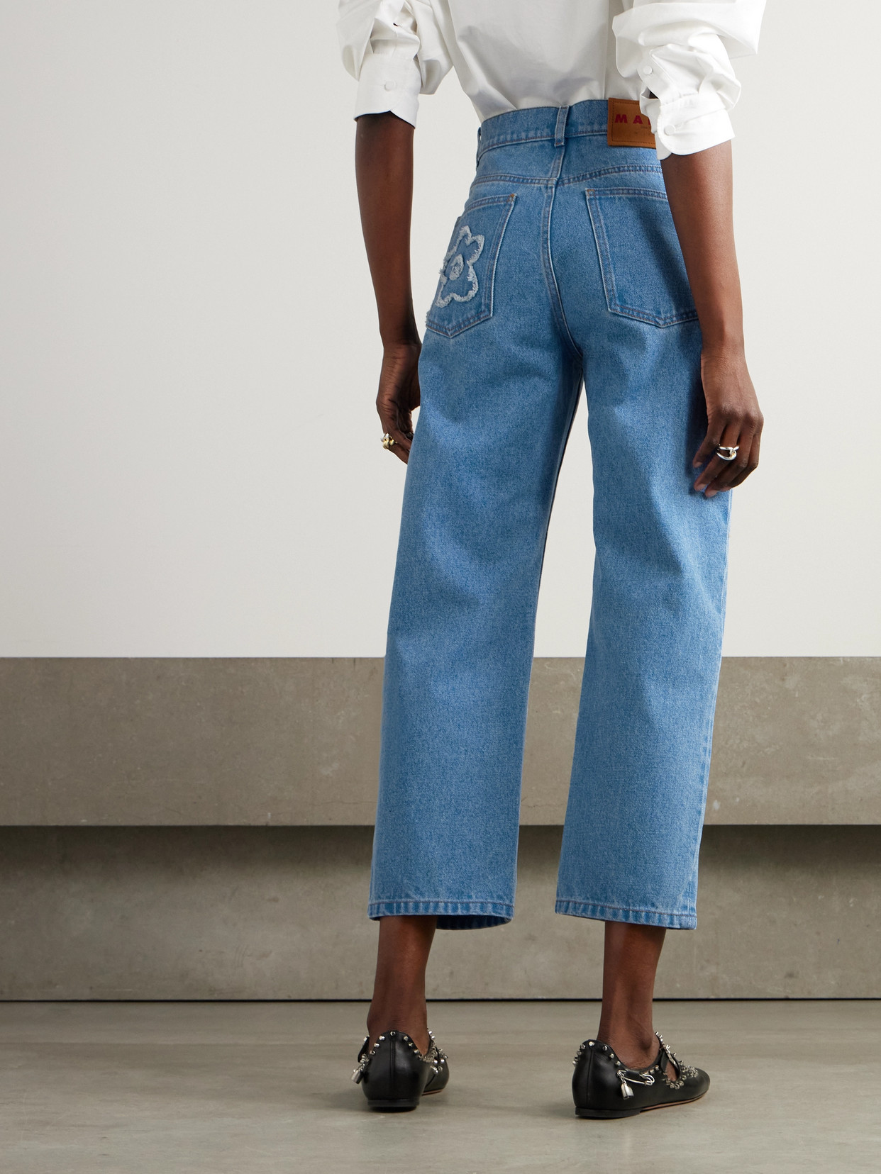 Marni Denim Boyfriend Jeans With Floral Embroidery In Blue