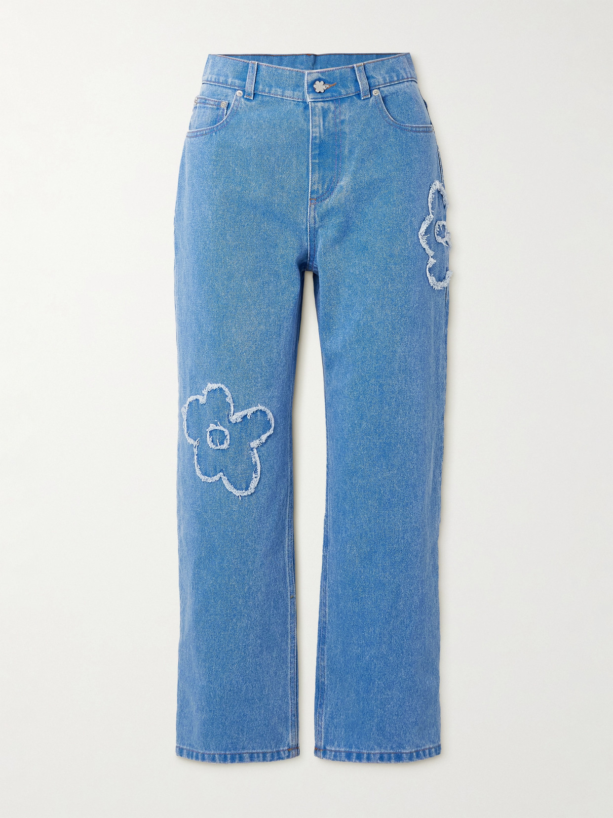 Marni Denim Boyfriend Jeans With Floral Embroidery In Blue