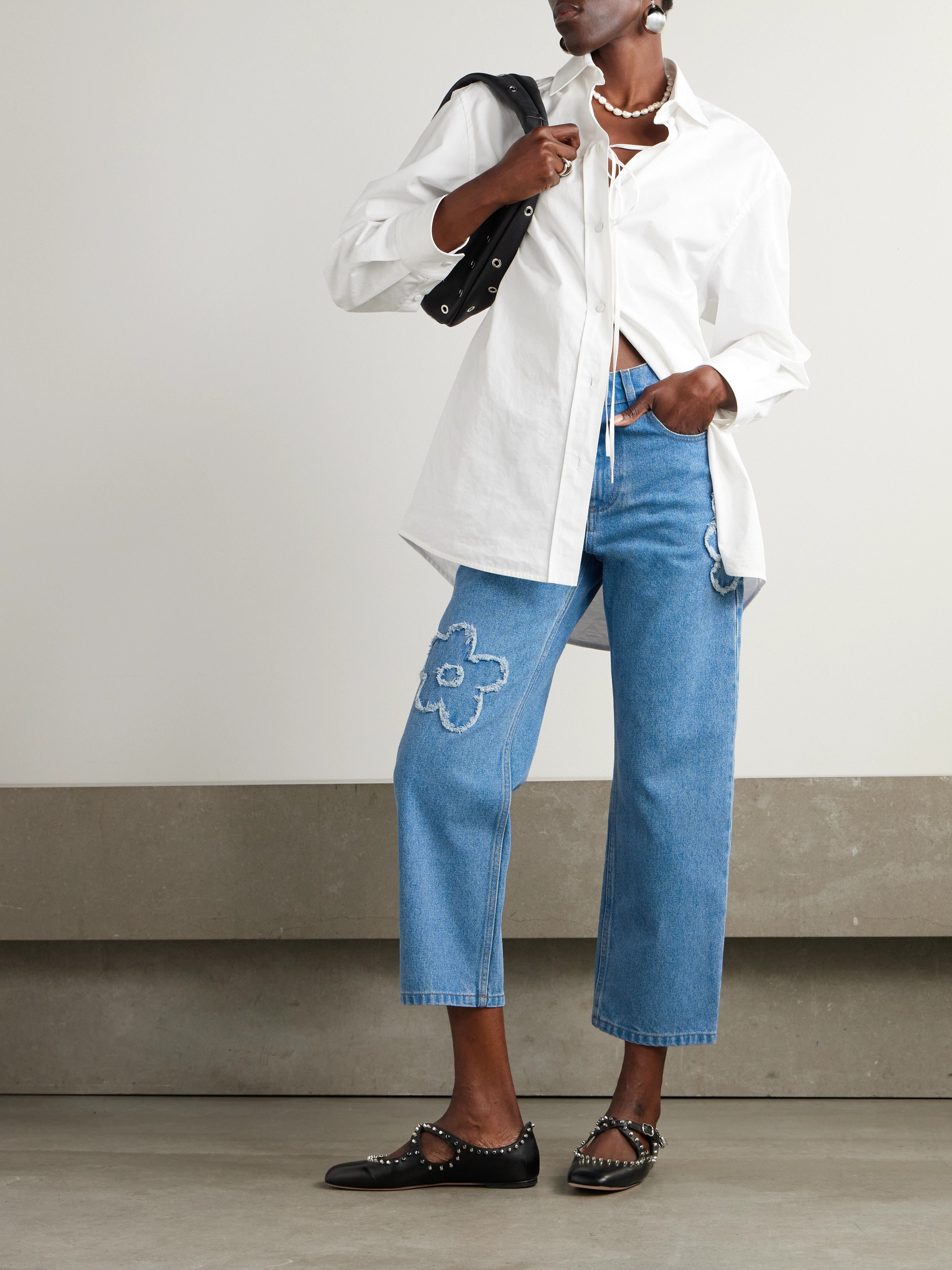 Marni Cropped appliquéd mid-rise straight-leg jeans