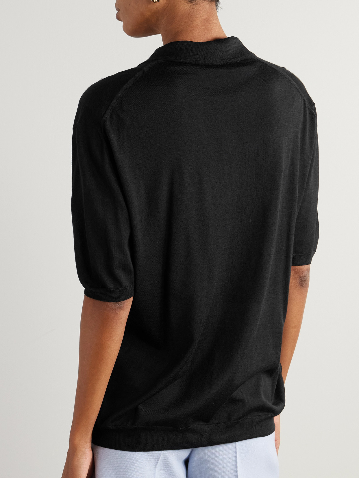Marni Embroidered Wool And Silk-blend Polo In Black