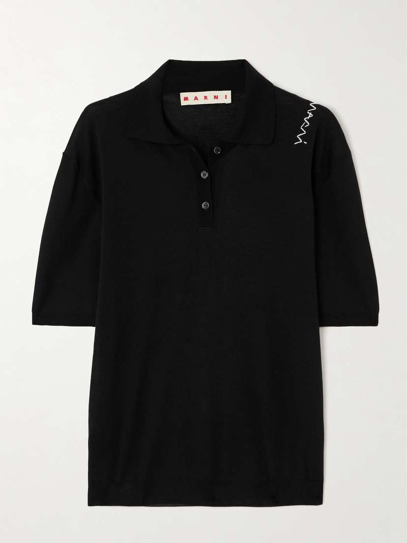 Marni Embroidered Wool And Silk-blend Polo