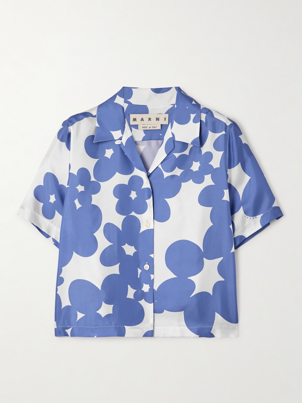 Marni Floral Print Cropped Shirt In Blue