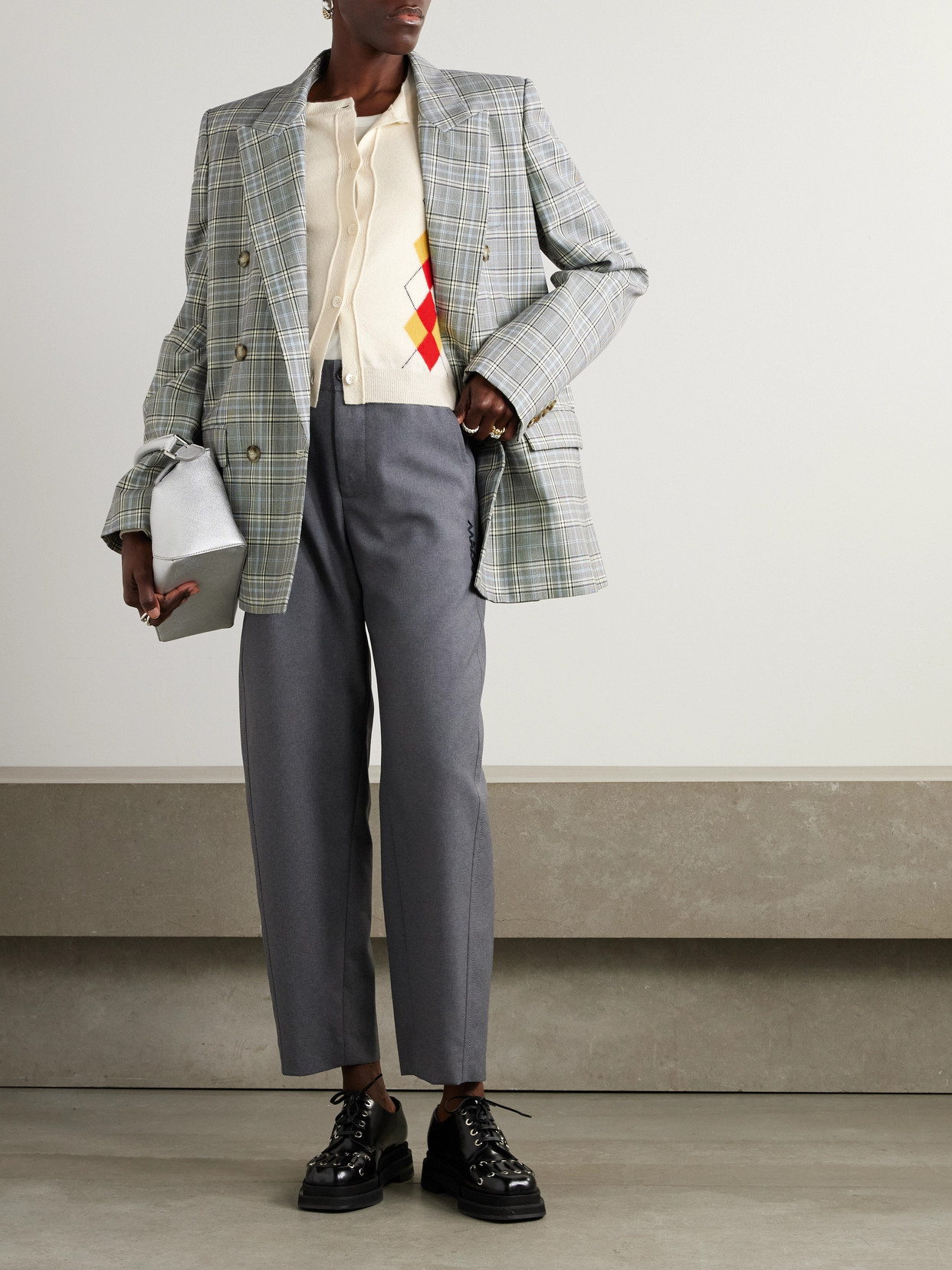 Marni Diamond-pattern Cardigan In Cream