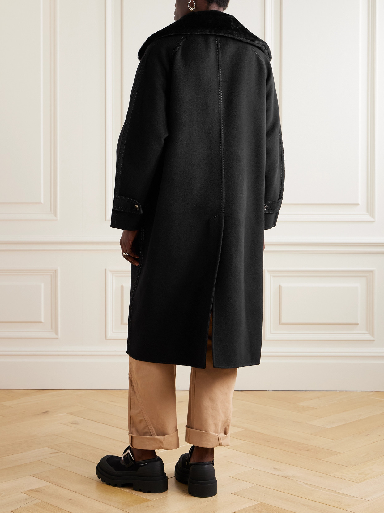 Marni Shearling-trimmed Wool And Cashmere-blend Coat In Black
