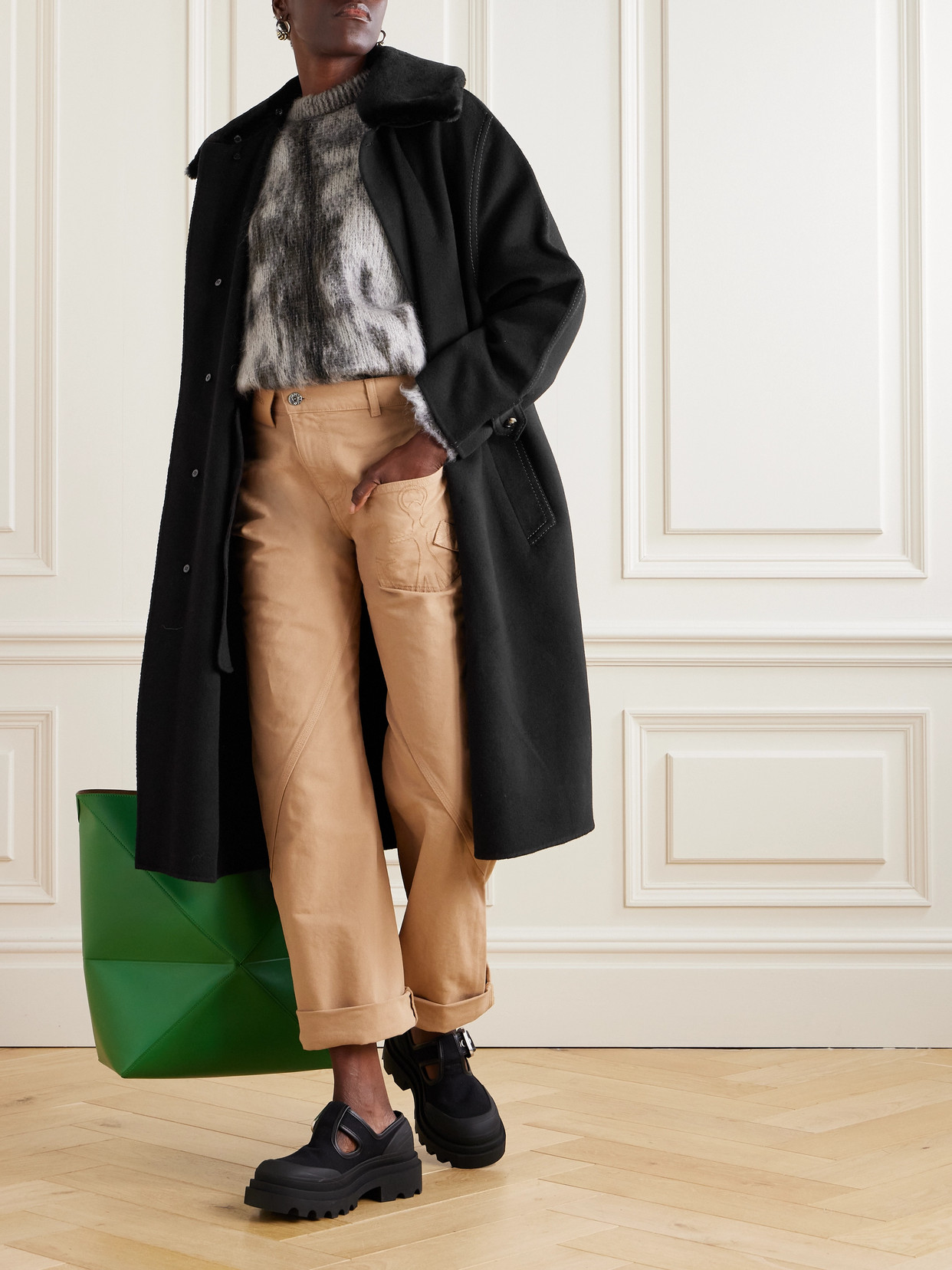 Marni Shearling-trimmed Wool And Cashmere-blend Coat In Black
