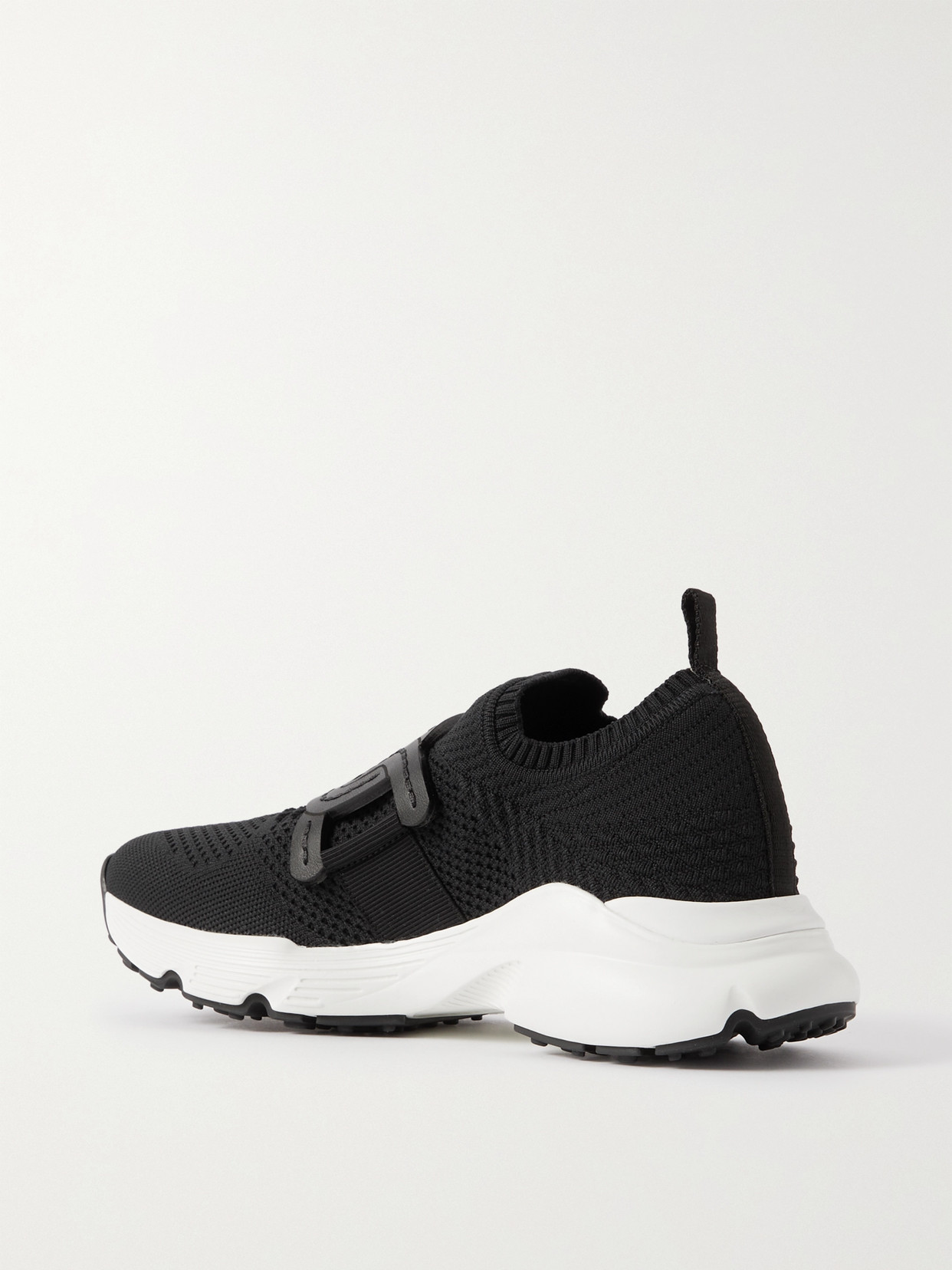 Tod's Leather-trimmed Stretch-knit Slip-on Sneakers In Black