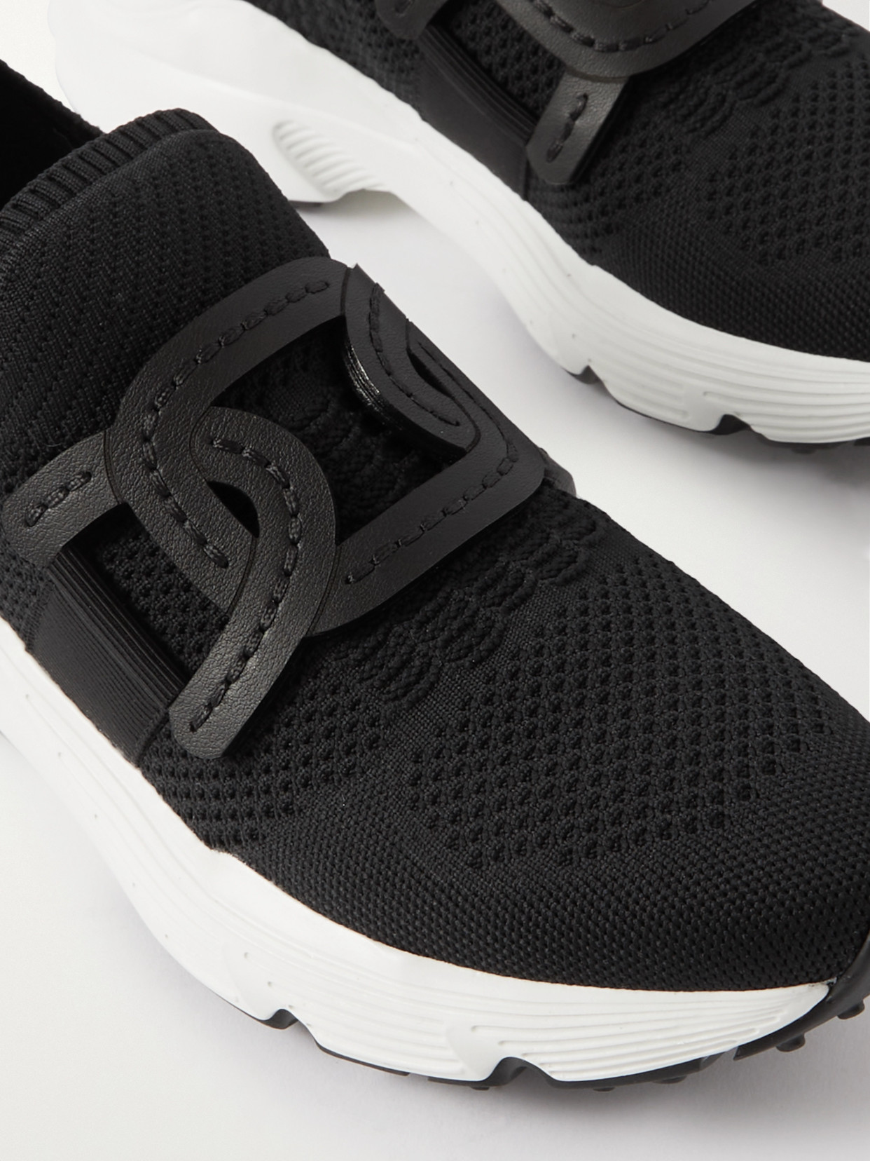 Tod's Leather-trimmed Stretch-knit Slip-on Sneakers In Black
