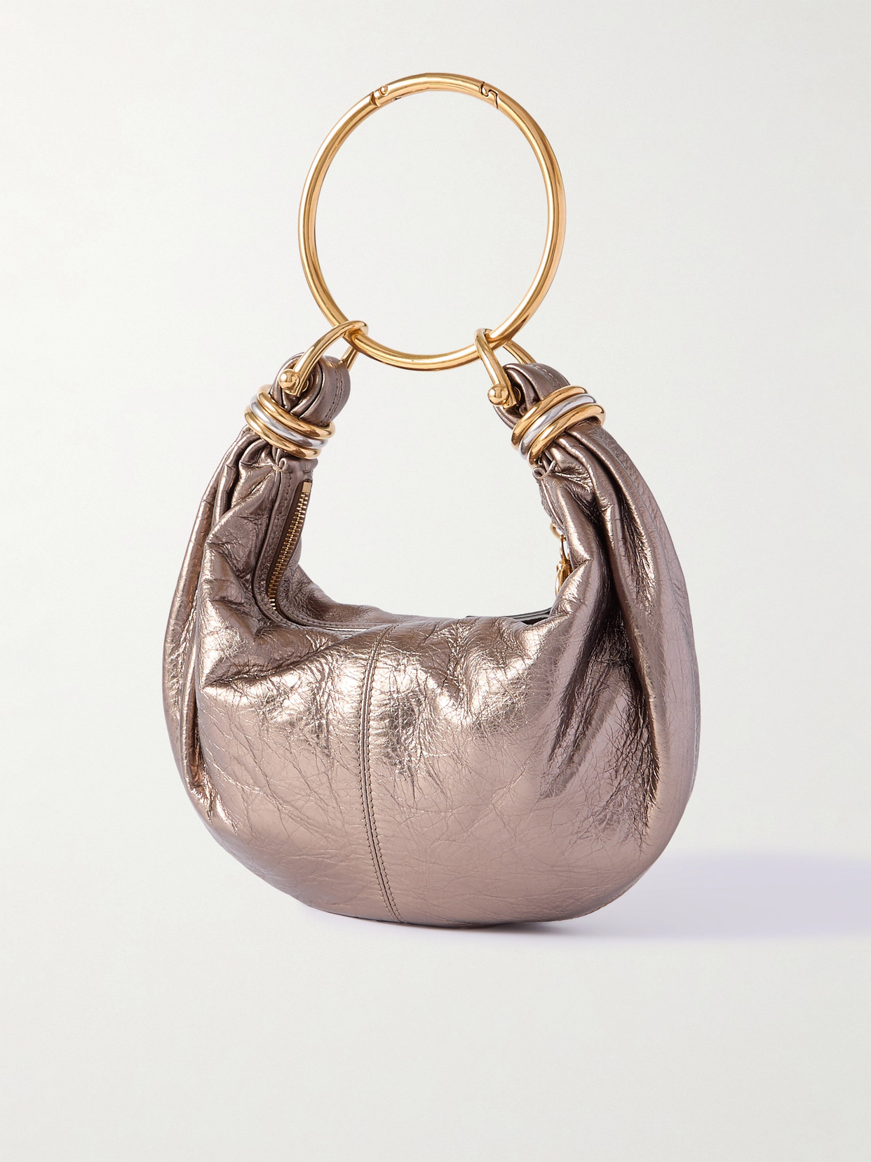 Shop Chloé Bracelet Embellished Metallic Leather Shoulder Bag