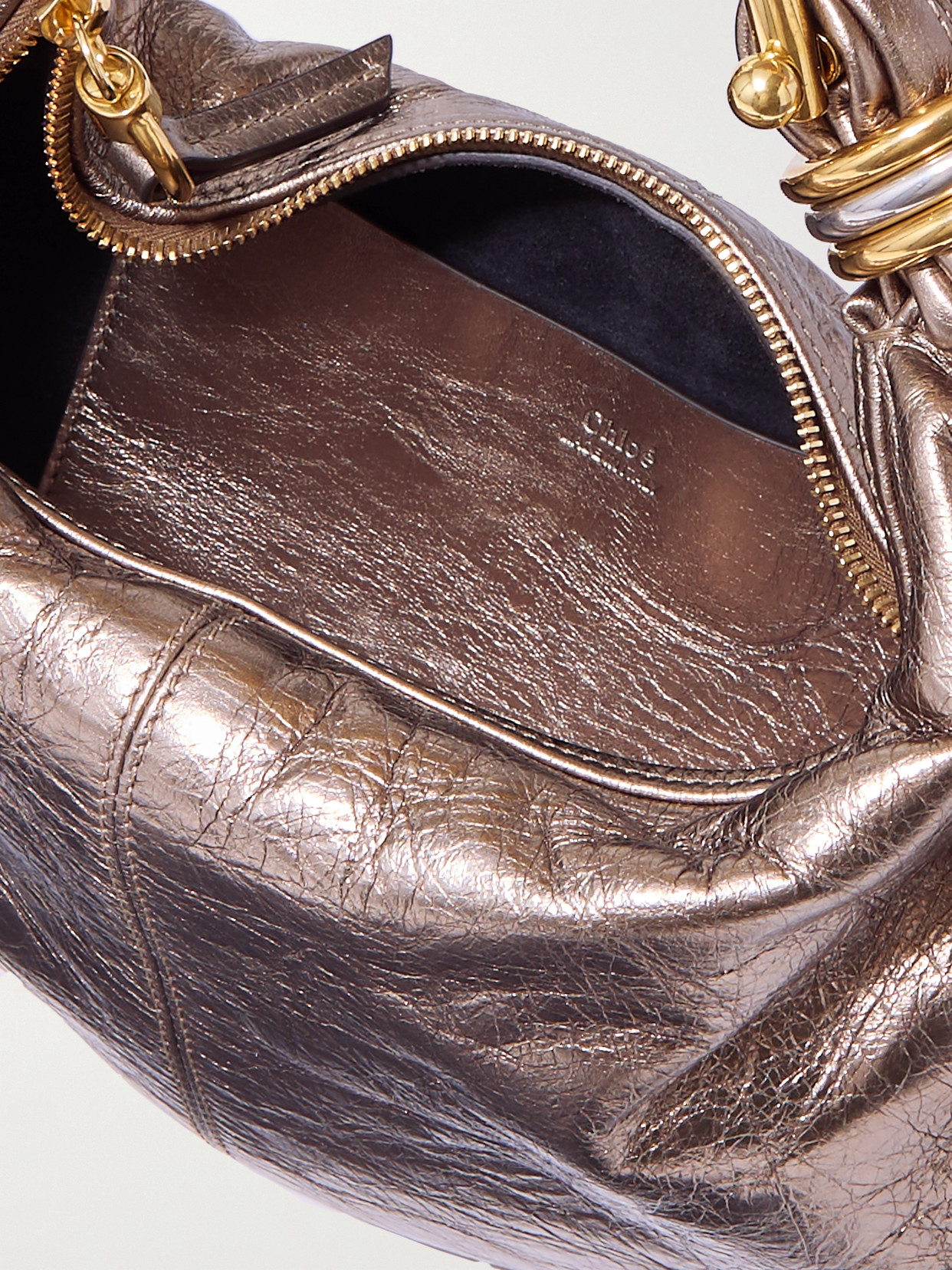 Shop Chloé Bracelet Embellished Metallic Leather Shoulder Bag