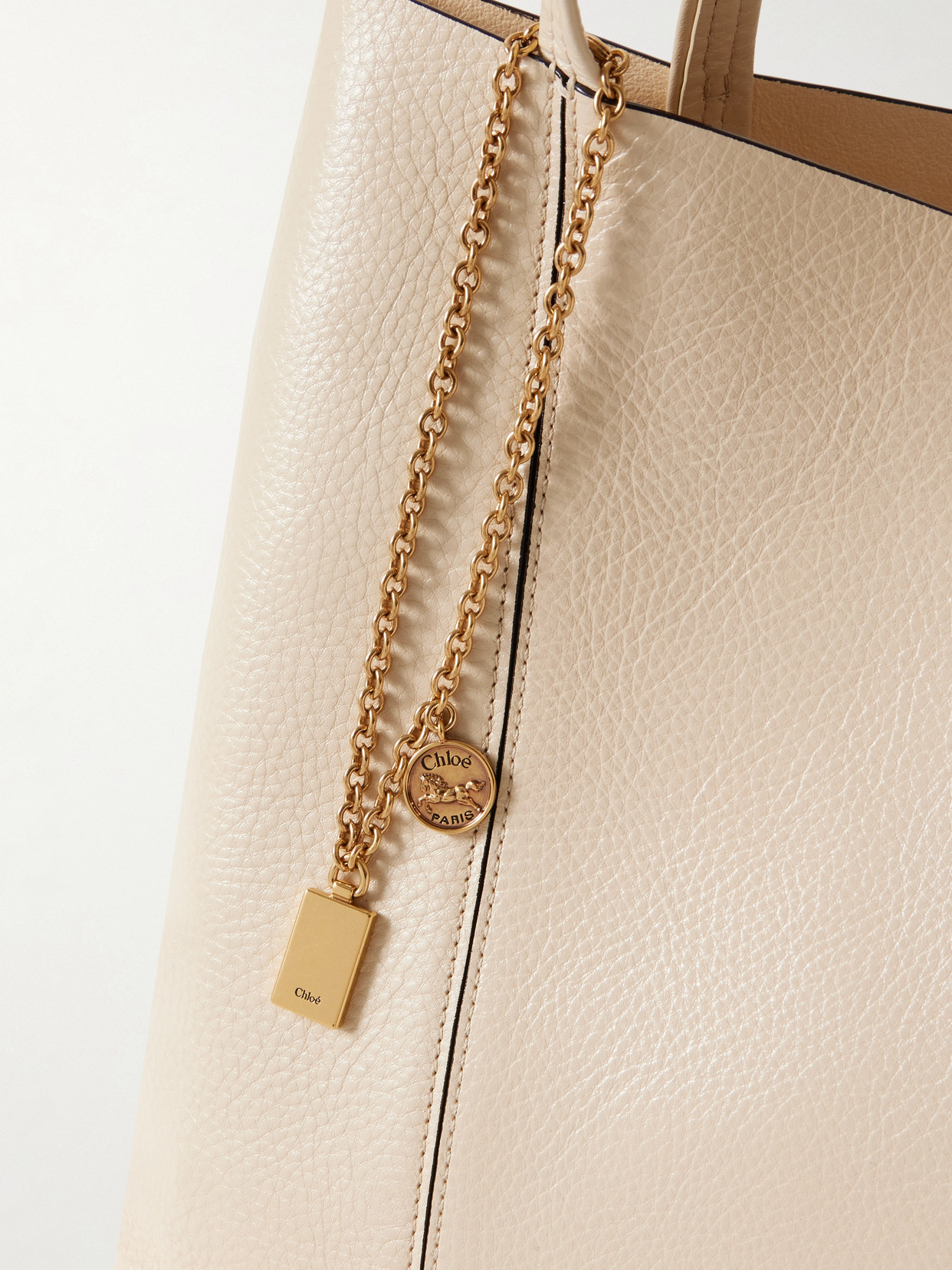 Chloé Spin Embellished Textured-leather Tote In Ecru