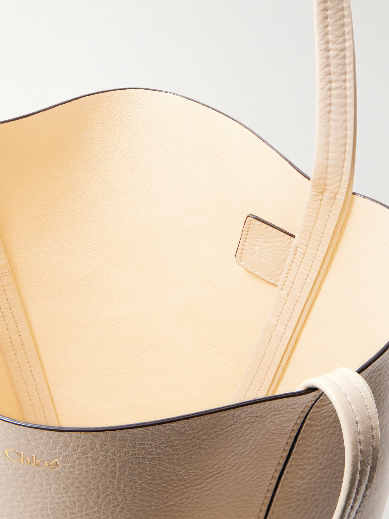 Chloé Spin Embellished Textured-leather Tote In Ecru