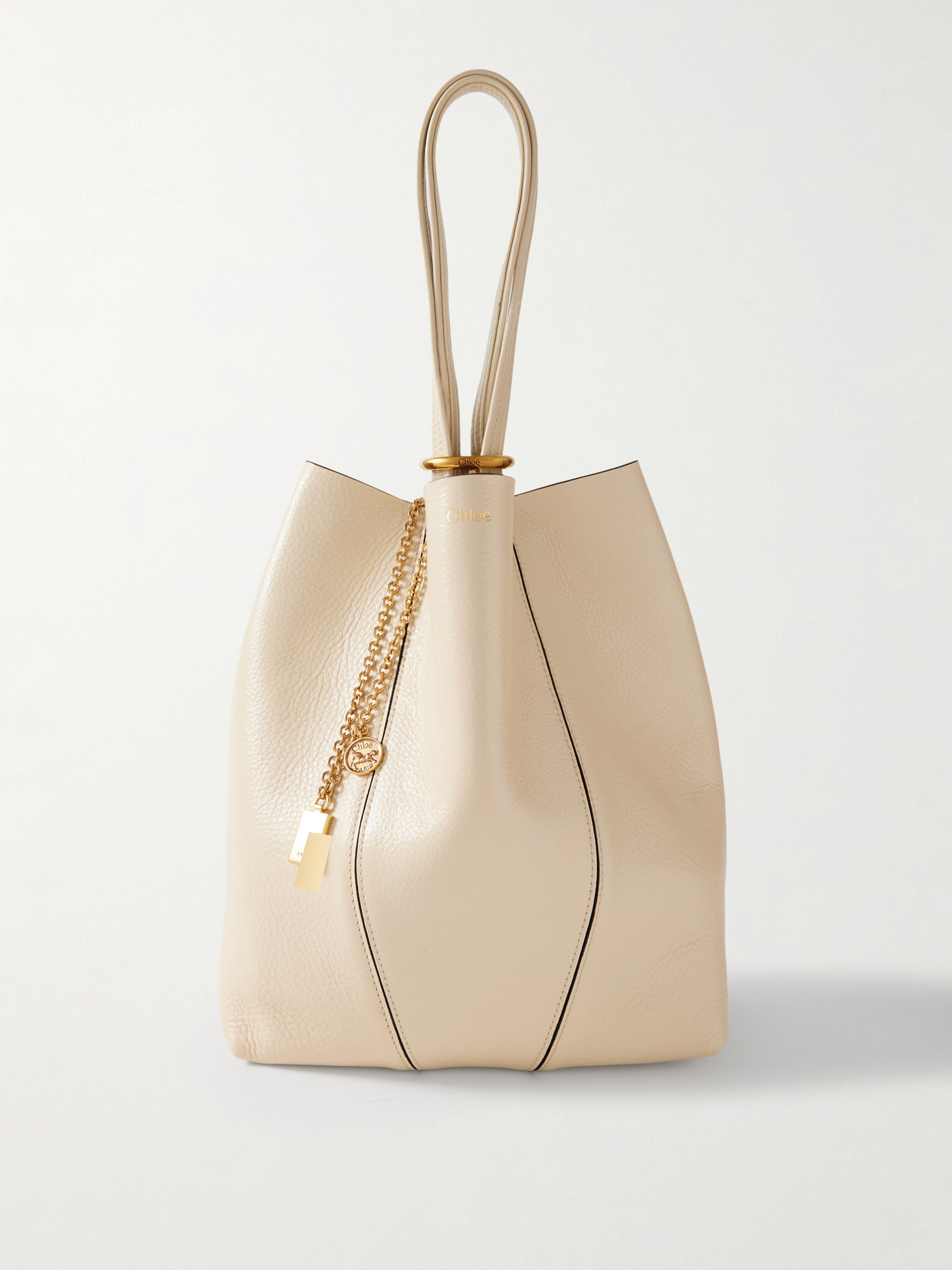 Chloé Spin Embellished Textured-leather Tote In Ecru