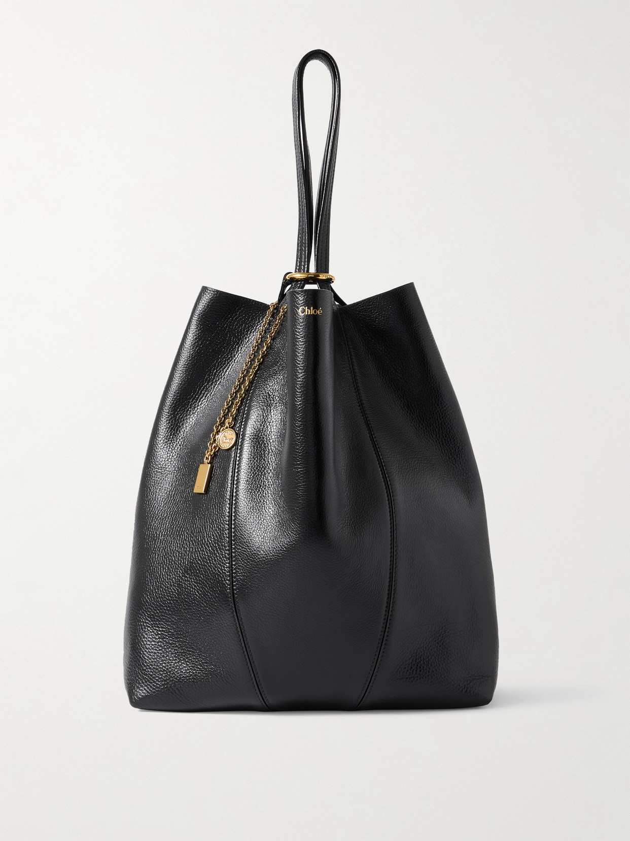 Chloé Spin Embellished Paneled Textured-leather Tote In Black
