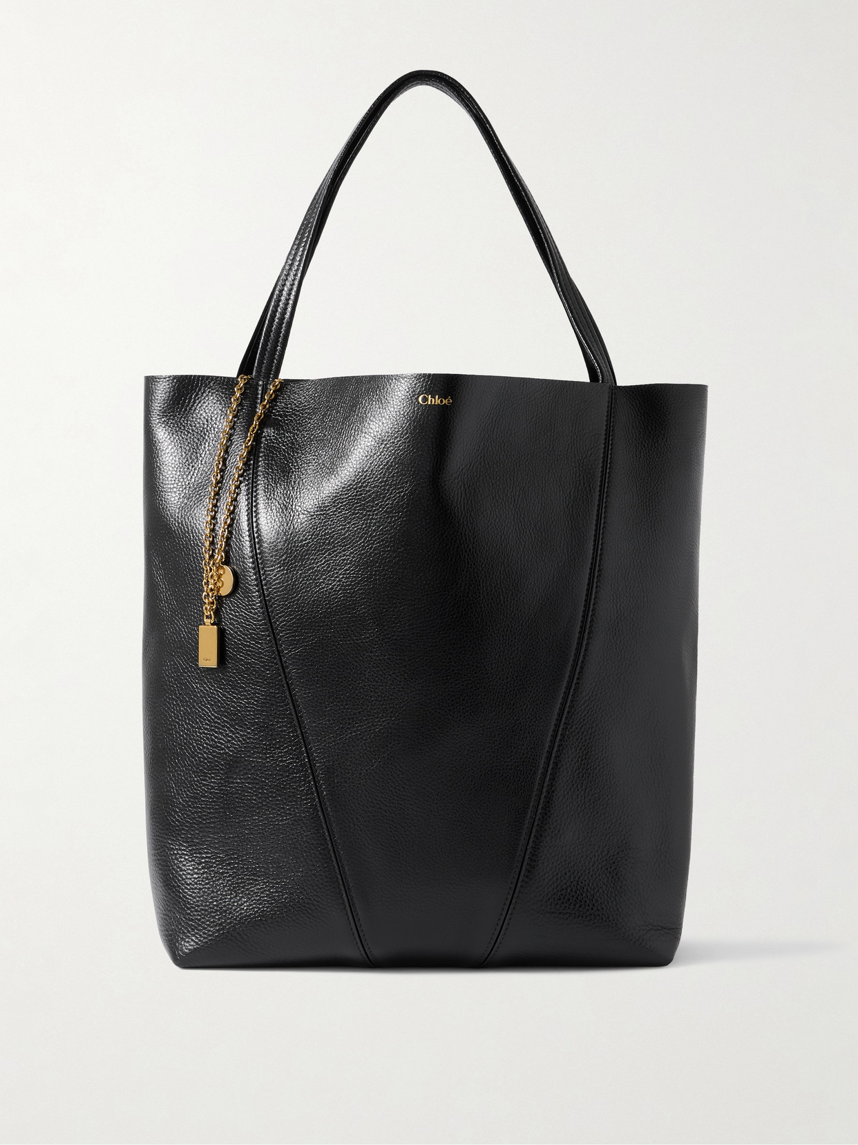 Chloé Spin Embellished Paneled Textured-leather Tote In Black