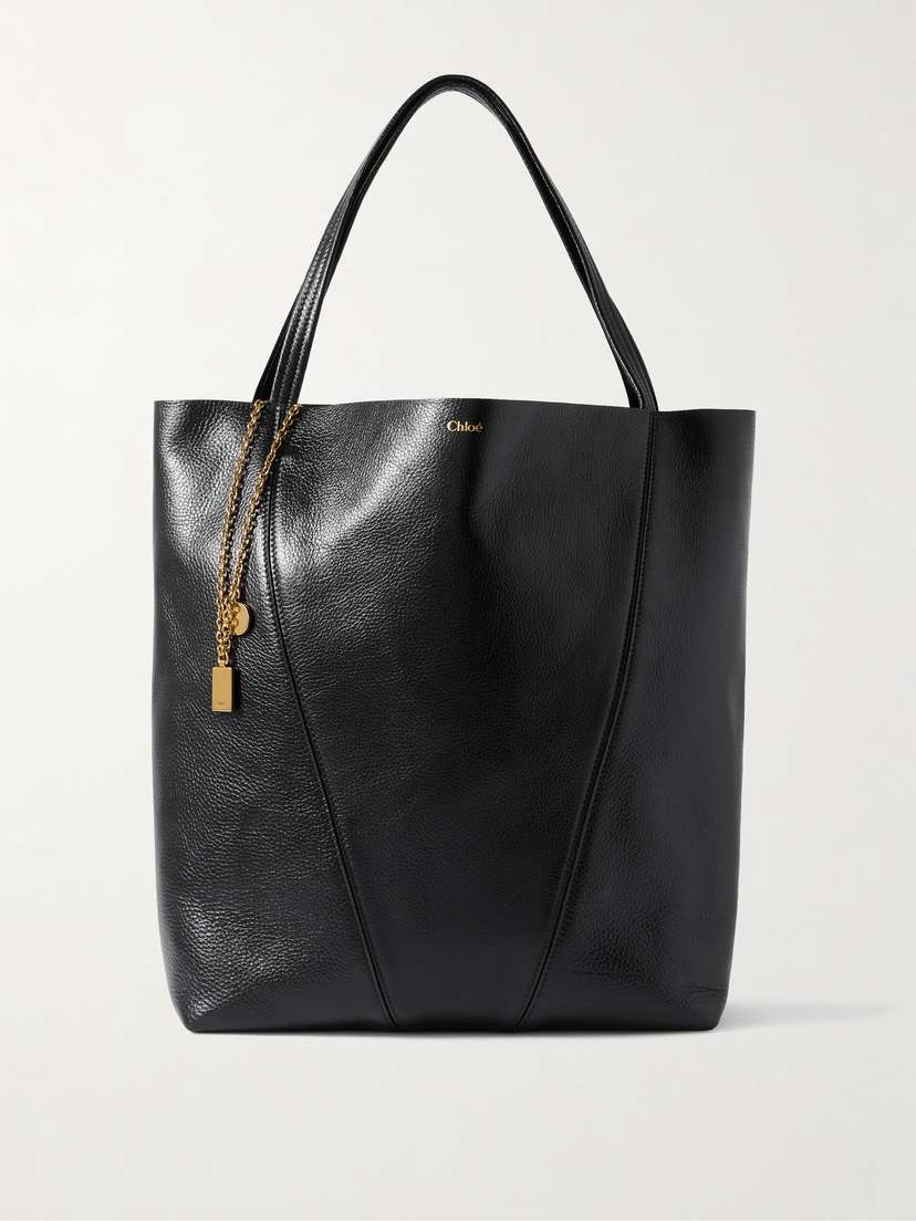 Chloé Spin Embellished Paneled Textured-leather Tote