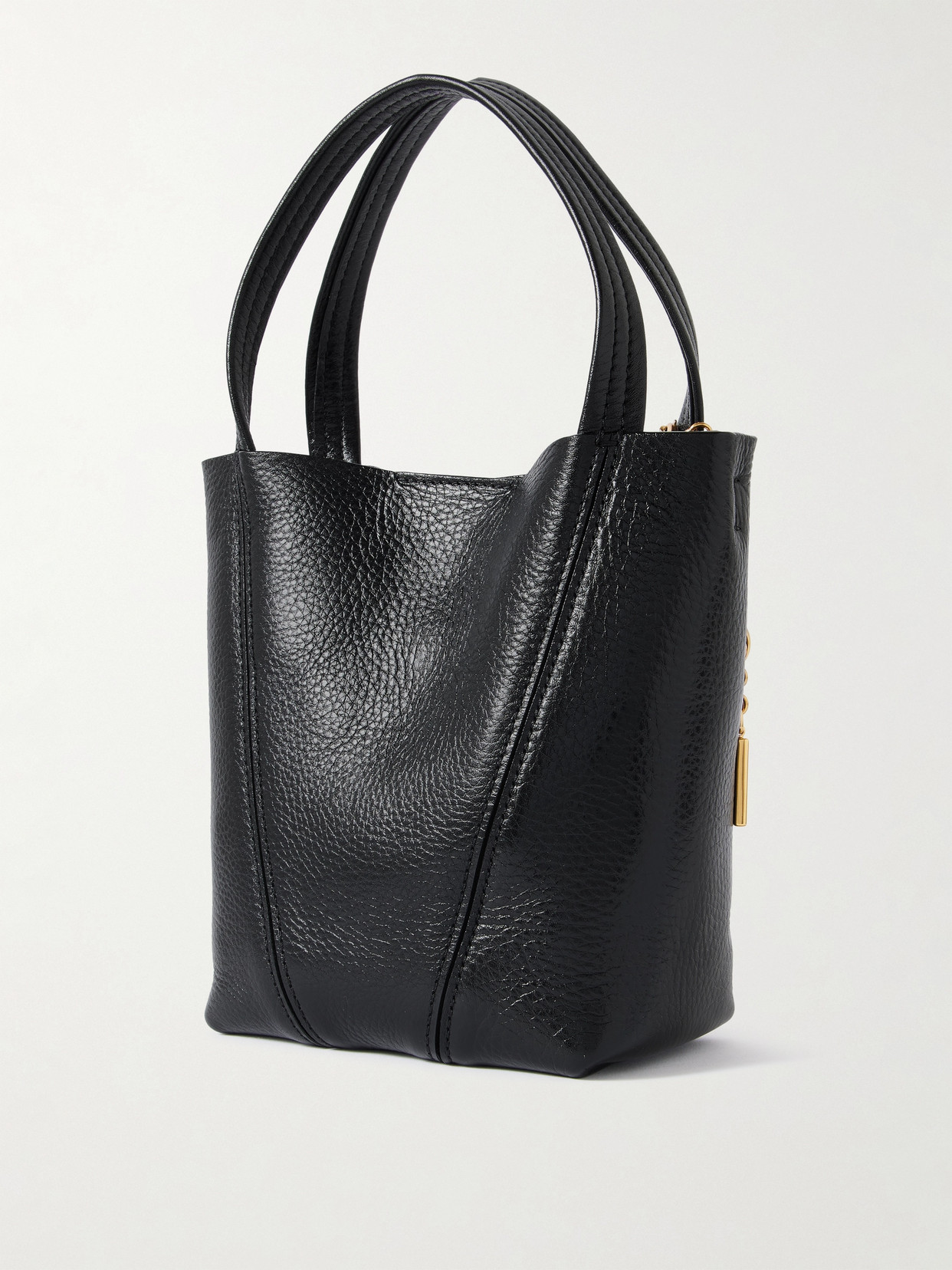 Chloé Spin Small Embellished Paneled Textured-leather Tote In Black