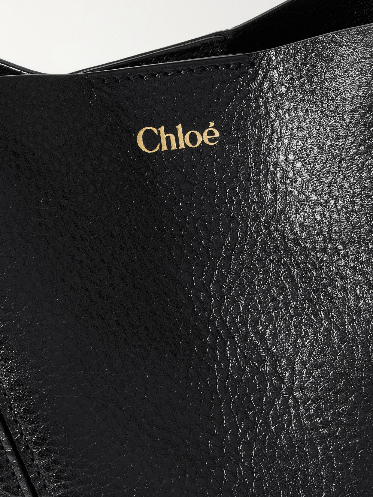 Chloé Spin Small Embellished Paneled Textured-leather Tote In Black