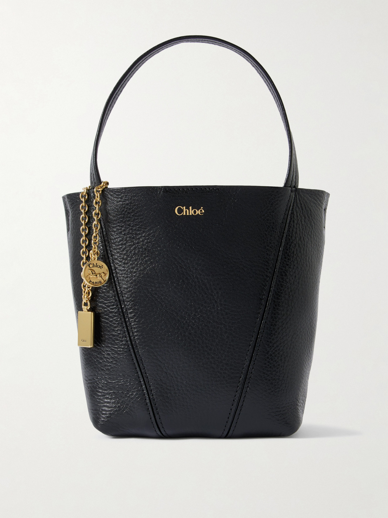 Chloé Spin Small Embellished Paneled Textured-leather Tote In Black