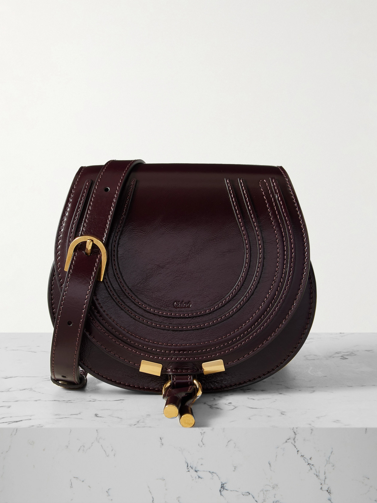 Chloé Marcie Mini Leather Shoulder Bag In Burgundy
