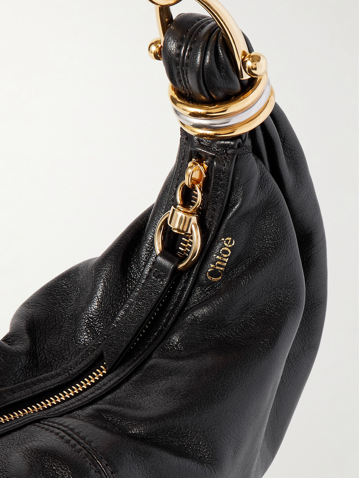 Chloé Bracelet Embellished Textured-leather Shoulder Bag In Black