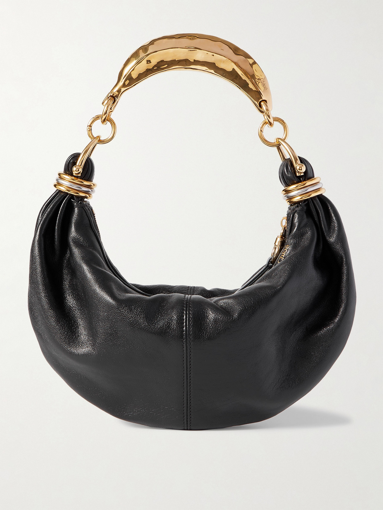 Chloé Bracelet Embellished Textured-leather Shoulder Bag In Black