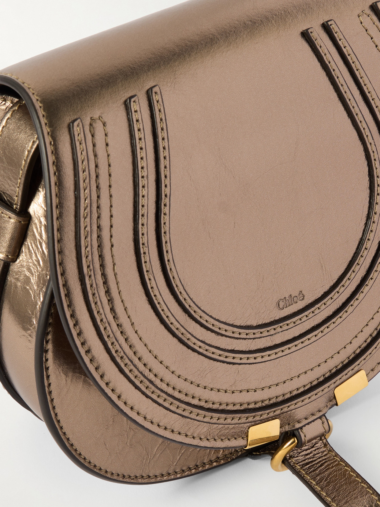 Chloé Marcie Metallic Crinkled-leather Shoulder Bag In Metallic