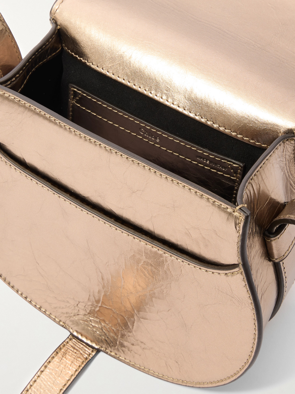 Chloé Marcie Metallic Crinkled-leather Shoulder Bag In Metallic
