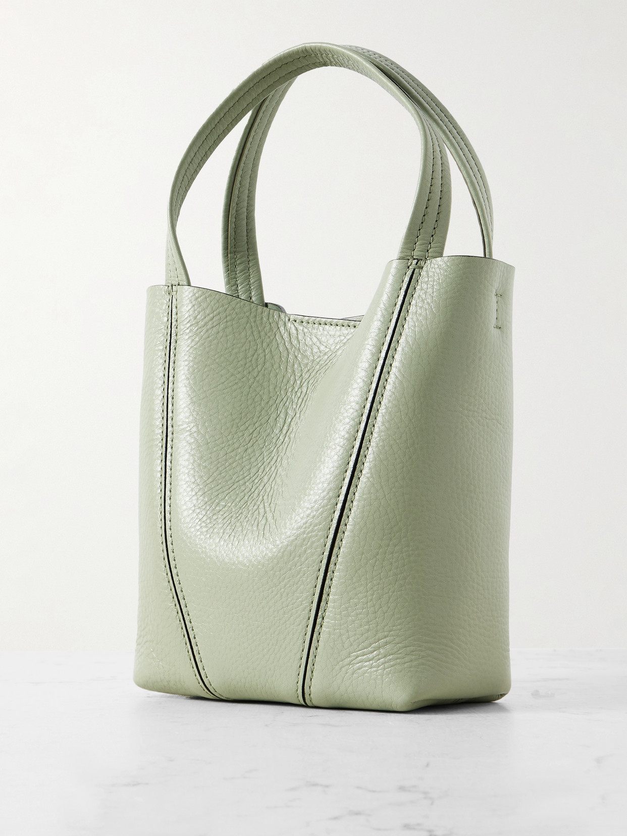 Chloé Spin Small Embellished Paneled Textured-leather Tote In Green