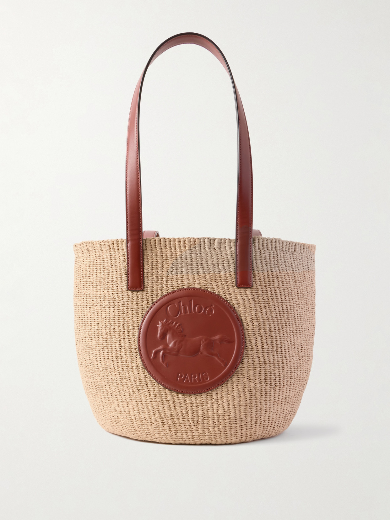 Chloé Leather-trimmed Raffia Tote In Brown