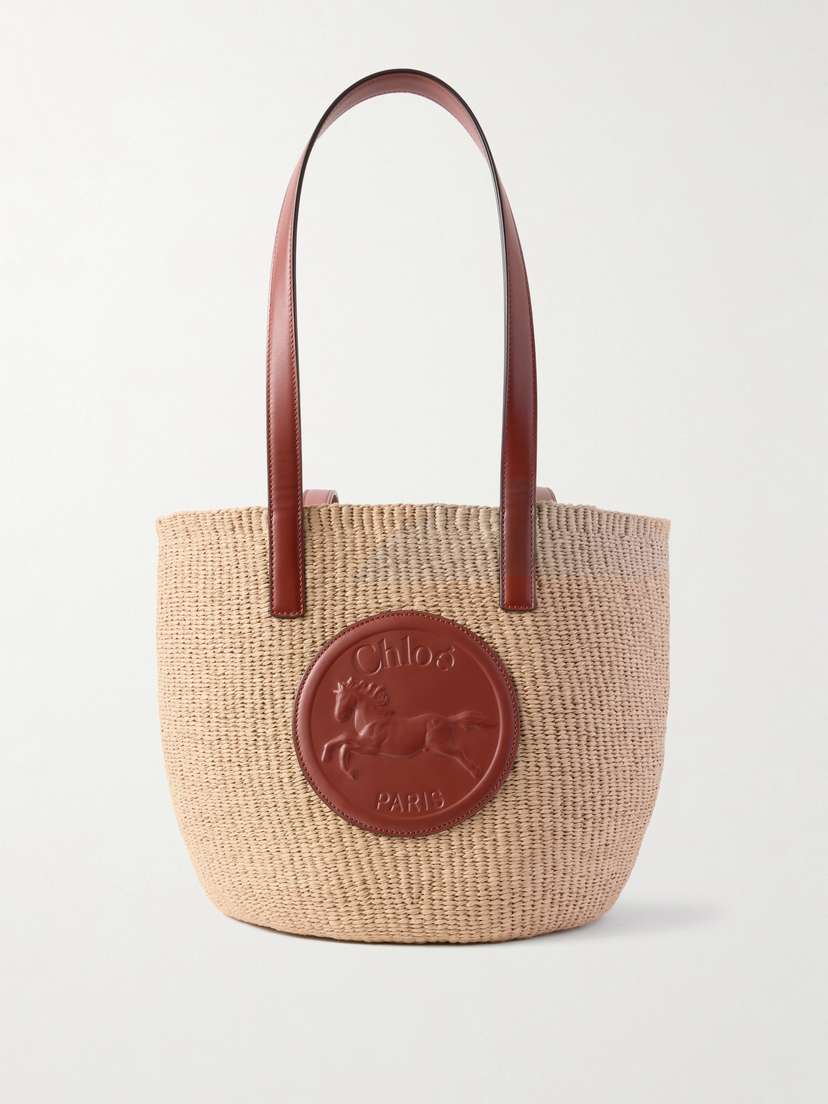Chloé Leather-trimmed Raffia Tote