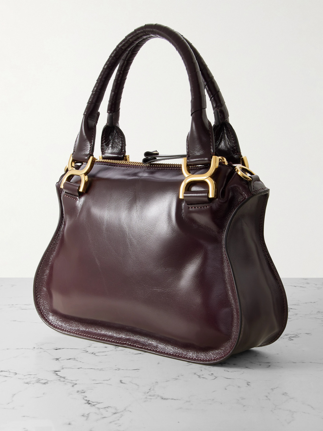 Chloé Marcie Leather Tote In Burgundy
