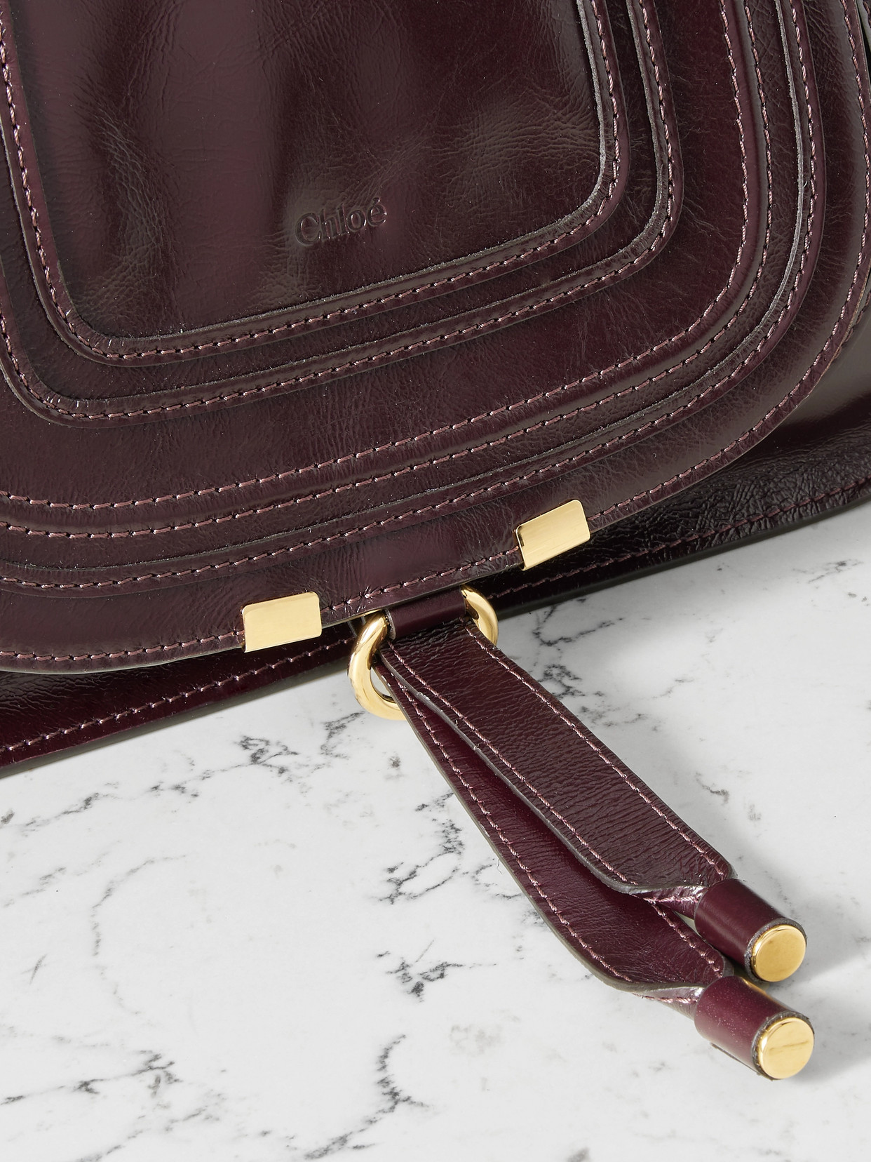 Chloé Marcie Leather Tote In Burgundy