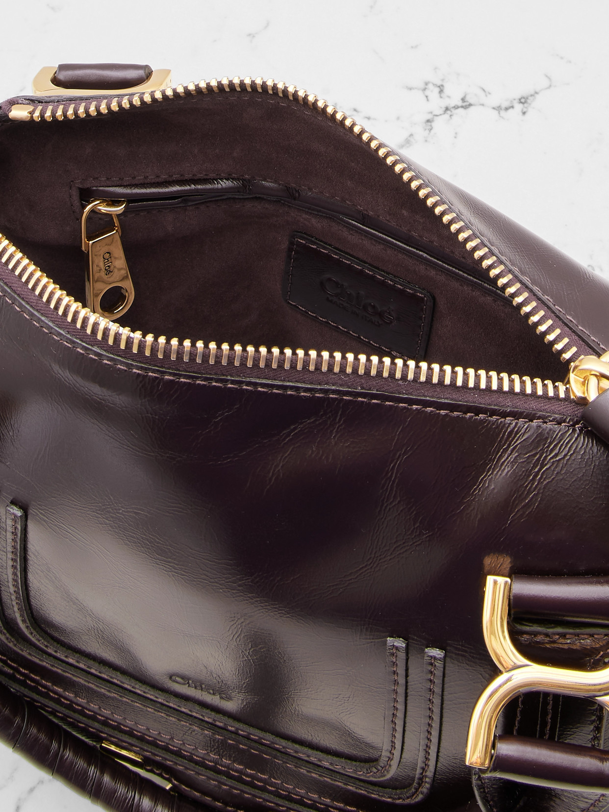 Chloé Marcie Leather Tote In Burgundy