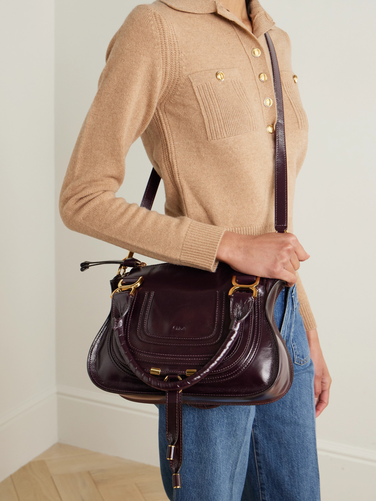 Chloé Marcie Leather Tote In Burgundy