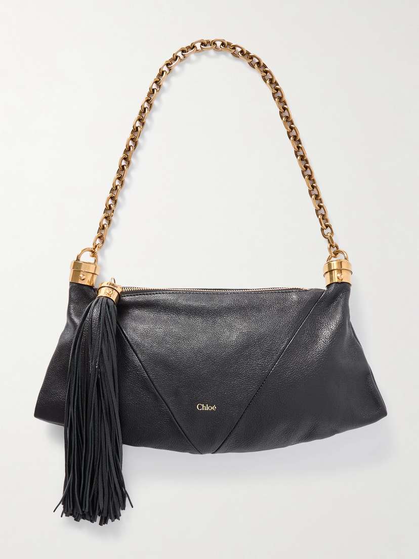 Chloé Foulard Tasseled Paneled Textured-leather Shoulder Bag
