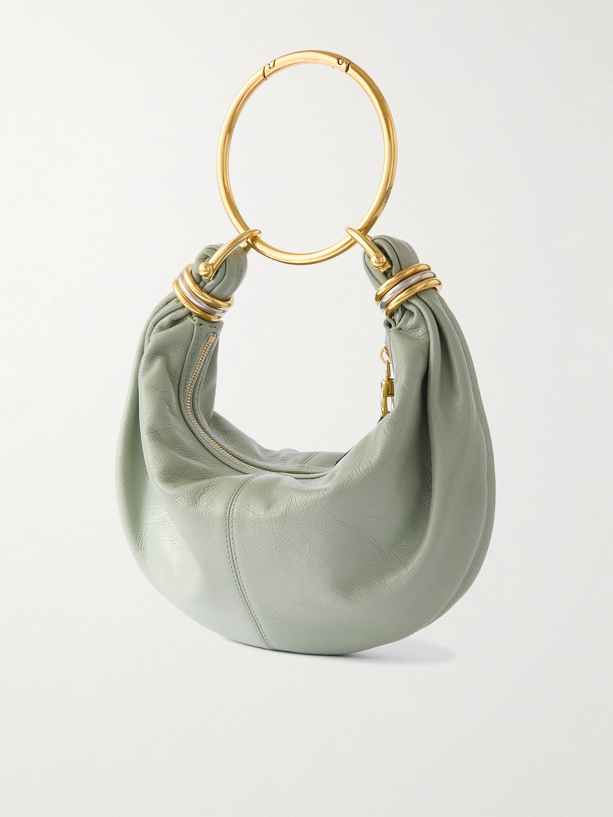 Shop Chloé Bracelet Embellished Textured-leather Bag In Green