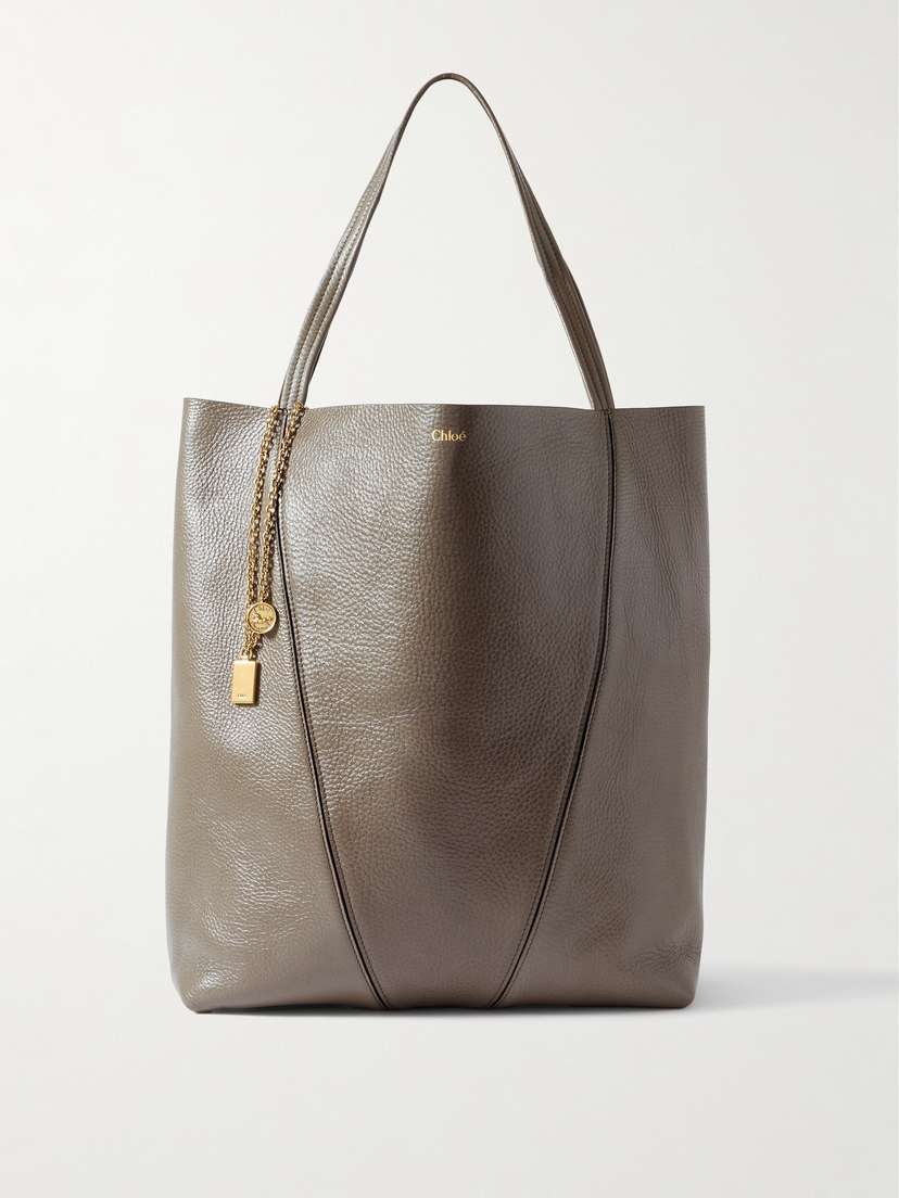 Chloé Spin Embellished Paneled Textured-leather Tote