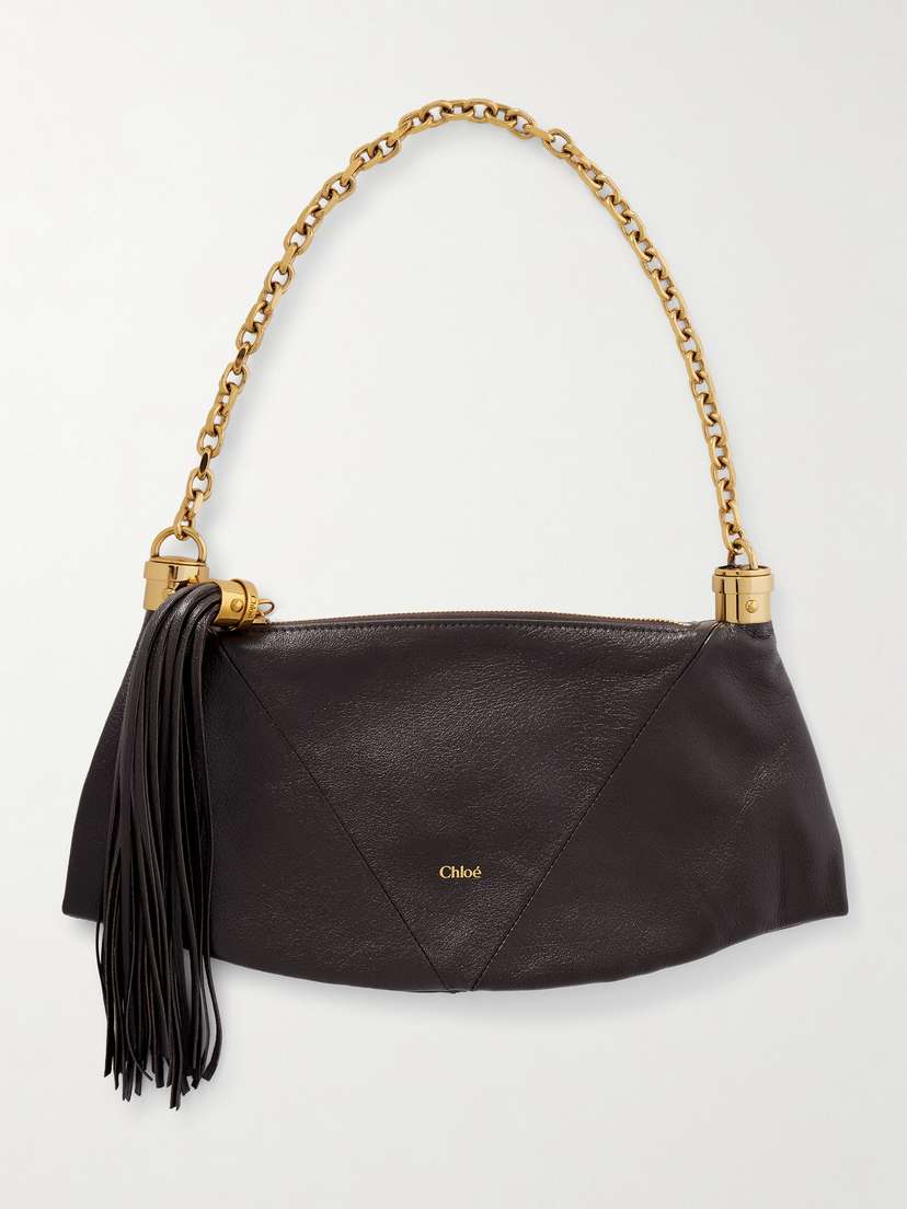 Chloé Foulard Tasseled Paneled Textured-leather Shoulder Bag