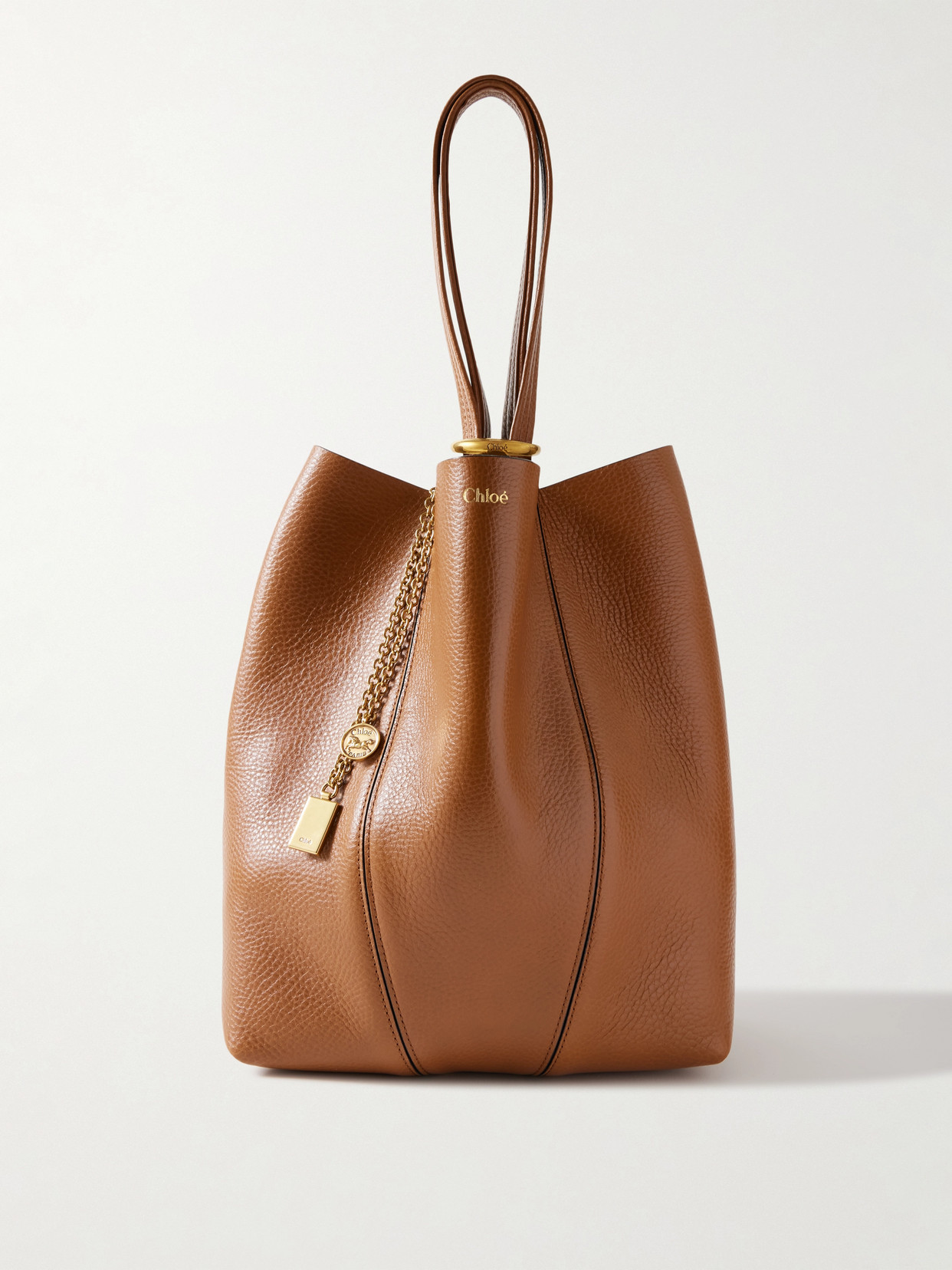 Chloé Spin Embellished Textured-leather Tote In Brown