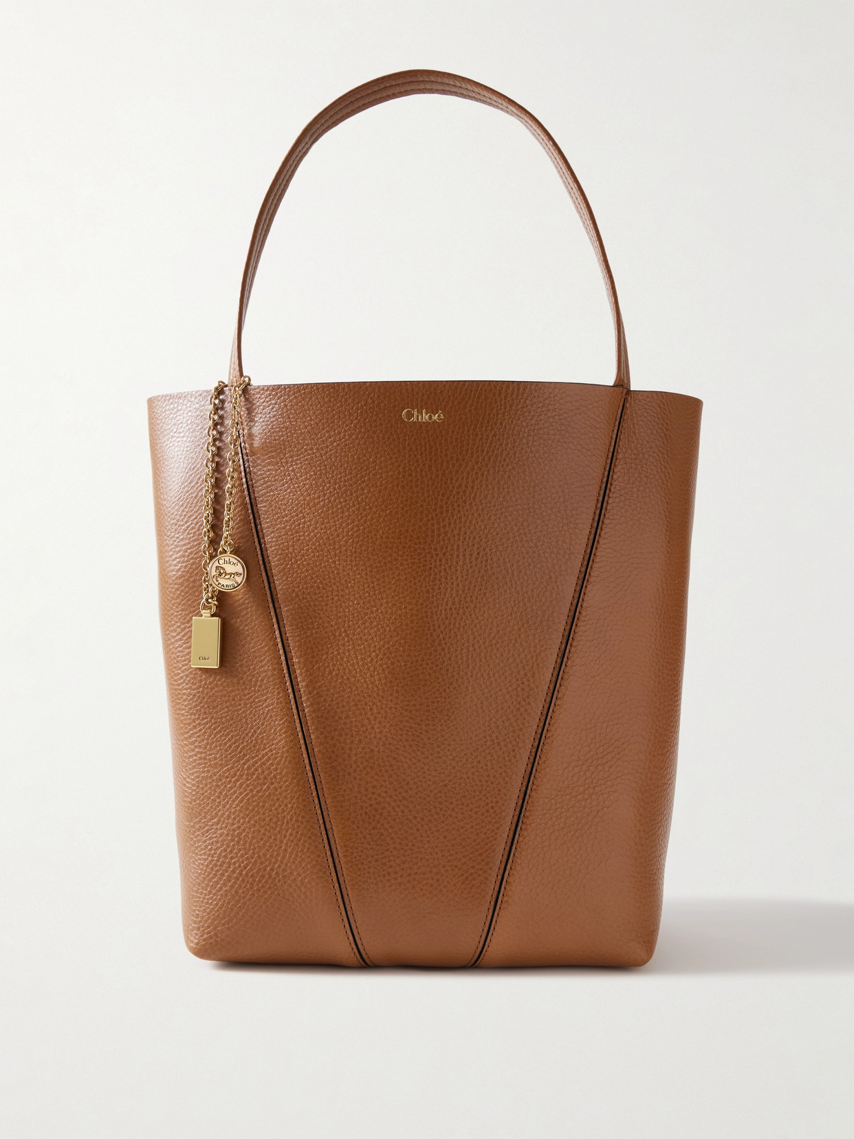 Chloé Spin Embellished Textured-leather Tote In Brown